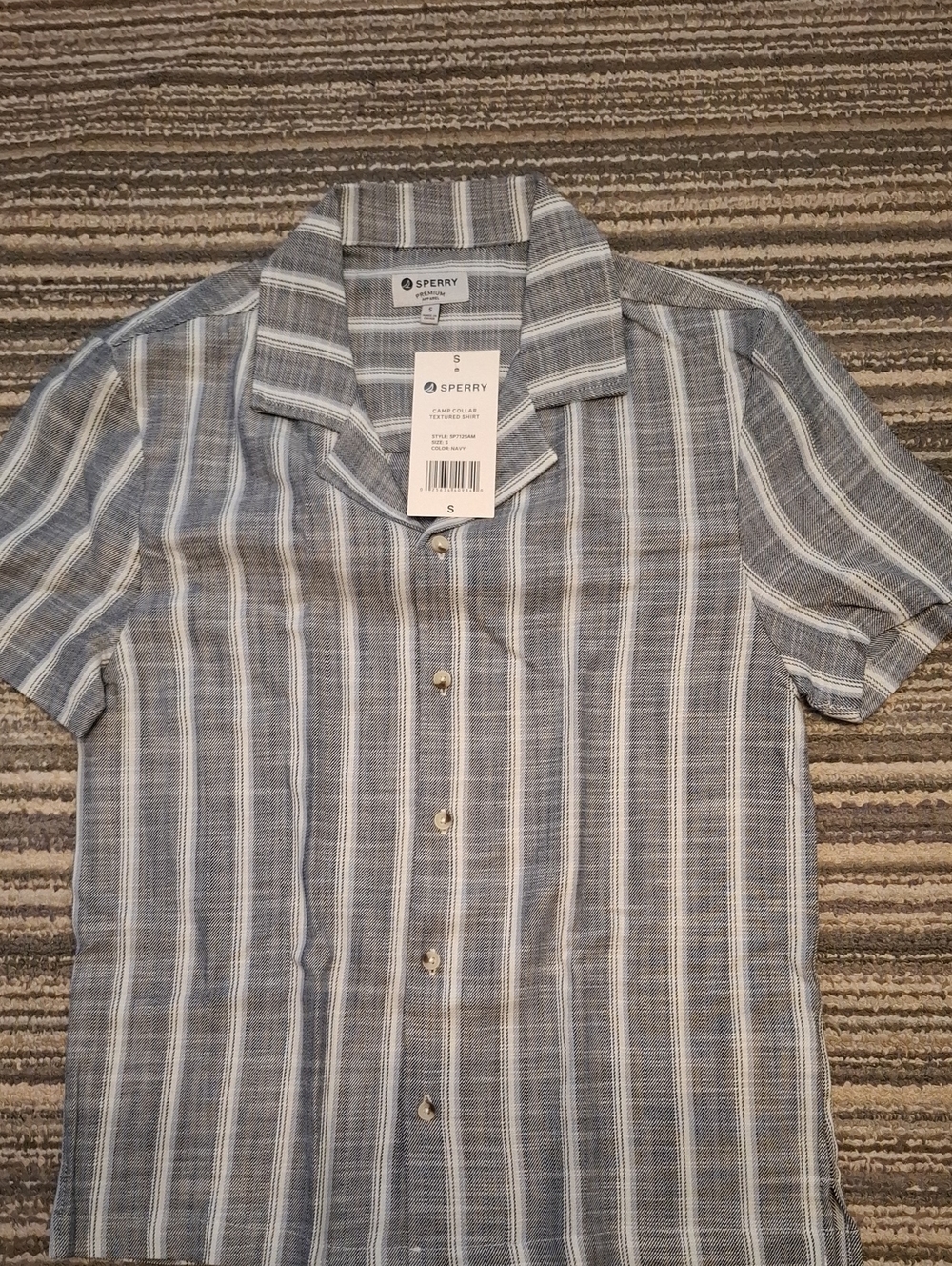 Sperry Men's Short-Sleeve Stripe Button-Down Shirt in Blue and White